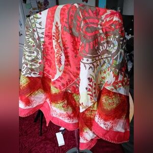 Talbot, Silk Scarf, Approximately 24x25, Multi Color, Scallop Edging